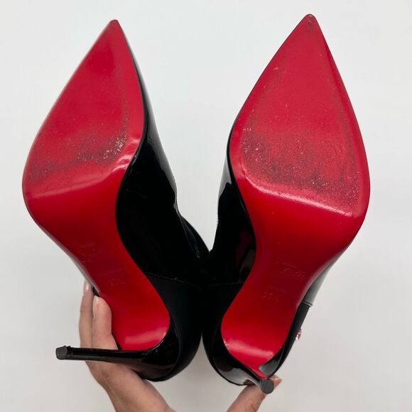Christian Louboutin Jessie Booty Joli 100 Black Patent Satin Ankle EU 37.5 - Picture 8 of 14